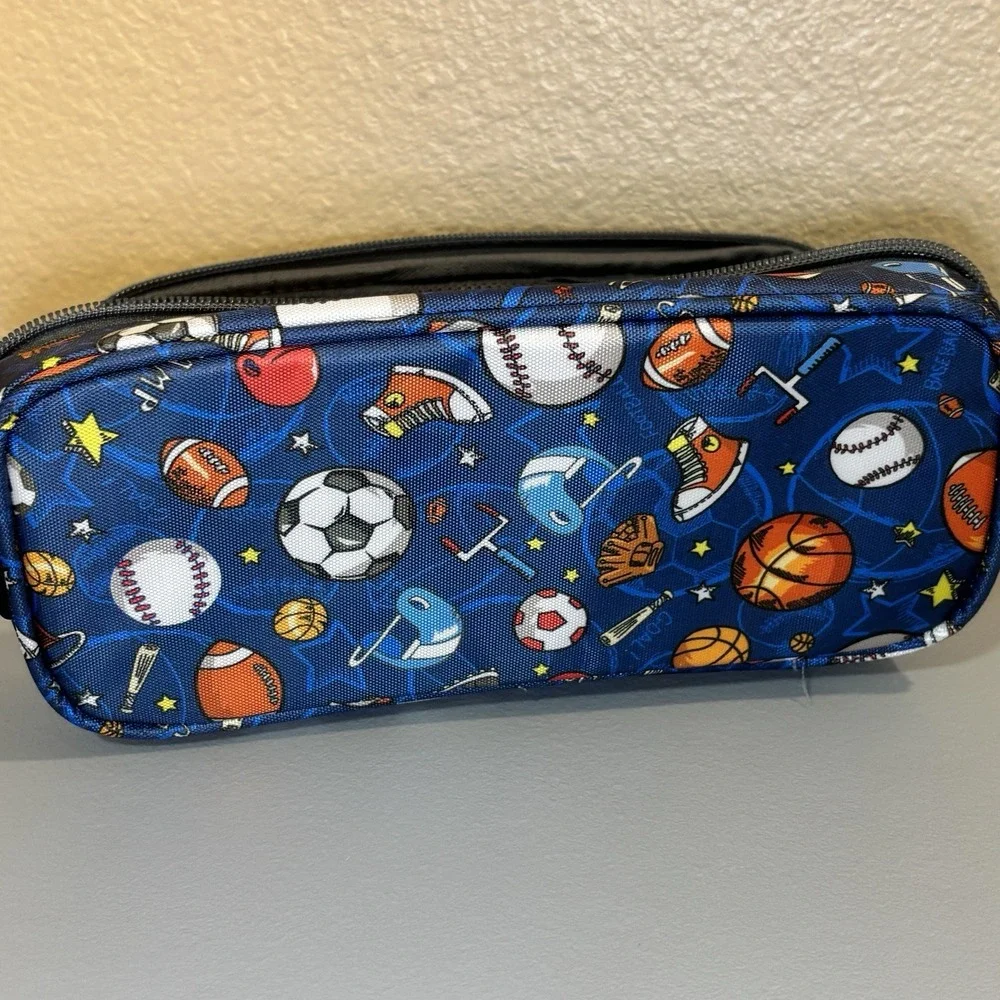 Sports Theme Pencil Case Zip Roomy by FlowFly Football Baseball Basketball Kids